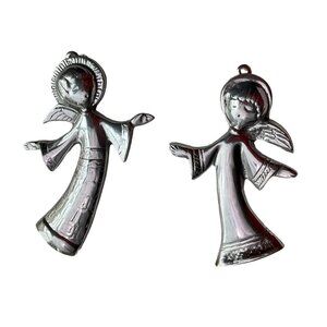 Vintage Handcrafted Pewter wall decor set of Two Angels open arms Classic 7.5 In